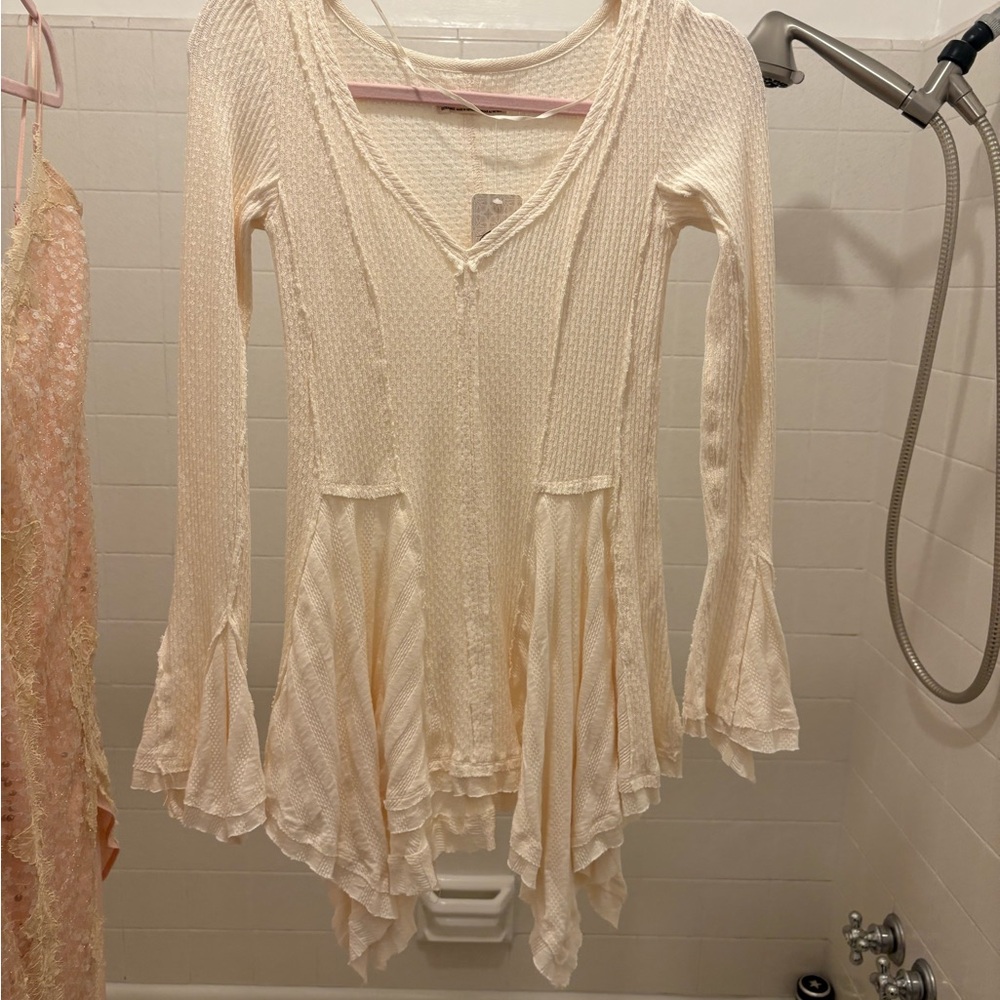 Free People Cream Long Sleeve Flared Tunic